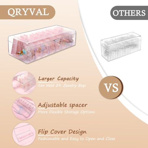 Jewelry Organizer and Storage Box with 24 EVA Anti Tarnish Bags, Travel Acrylic Case for Earrings, Necklaces & Rings, Elegant Gift for Women & Girls (S&Organizer(Clear)) - size: S&organizer(clear)
