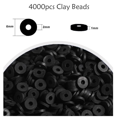 Clay Beads, 4000Pcs Black Clay Heishi Beads for Bracelets Making, Flat Round Polymer Heishi Beads for DIY Jewelry Making - color: 4000pcs Black