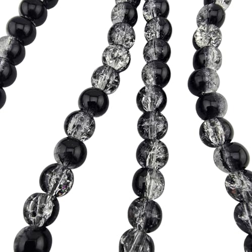 DandS ltd Crackle Lampwork Glass Beads for Jewelry Making, Black & Clear, Vibrant DIY Bracelets, Necklaces, Beading Supplies & Craft Kits for Handmade Jewelry, 80pcs 0.39 inch (10mm), #J236-10 - color: Black & Clear