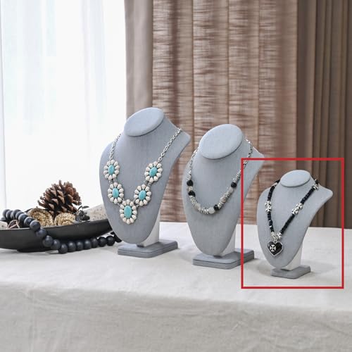 MOOCA Small Linen Covered Wood Jewelry Display Necklace Chain Jewelry Bust Display Holder Stand, Necklaces Mannequin, 7 1/4 in Height, Dim Gray Linen - color: 9) Dim Gray Linen, 1 piece