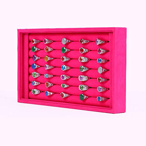 Tinsow Stackable 7 Slots Jewelry Rings Pink Earrings Tray Velvet Showcase Display Organizer (Pink) - color: Pink