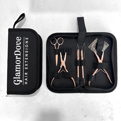 Hair Extension Pliers Kit Microlink Pliers for Extensions Hair Extension Beading Tool Hair Needle Pulling Hook Hair Styling Bead Closer and Remover Pliers - color: Rose Gold