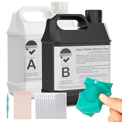 BBDINO Silicone Mold Making Kit, Super Elastic Liquid Silicone for Molds Making 3h Fast Cure 1 Gallon Kit (140.8oz) Translucent, 1A:1B Mixing Ideal for Molds Casting of Resin/Candle/Soap/Plaster - color: 141 Oz Clear