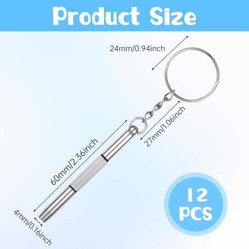 12 Pcs 3 in 1 Eyeglass Sunglass Tightener Tool Set with Keychain for Eyeglasses Glasses Screwdriver Eye Glass Repairing Kit Alloy Tool for Eyeglasses Frame Watch Jewelry Cleaning Repair