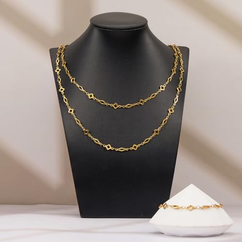 YOUBEIYEE 13 Feet Gold Plated Chain for Jewelry Making Stainless Steel Rhombic Clover Chains Bulk for Women Necklace DIY with Jewelry Accessories - color: Clover Rhombic Gold
