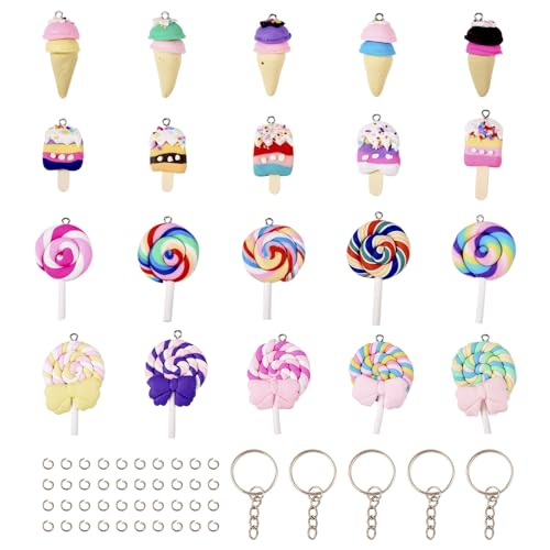 Craftdady Resin Plastic Miniature Food Snack Pendants Charms Ice Drink Juice Pendants Cute Bottle Fruit Keychain Charms Hang Ornament for DIY Craft Earring Bracelet Necklace Jewelry Making - color: Mixed Color Lollipop (48-56x27-29mm)