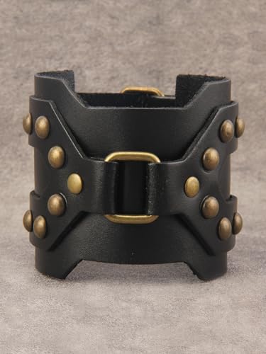 GelConnie Leather Cuff Bracelet Punk Braided Bracelets Rock Leather Wristbands Faux Mens Leather Bracelet Gothic Viking Bangle Adjustable Wrap Bracelet for Women,Men - color: Leather Wide Band Bracelet