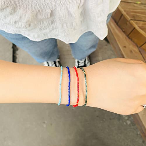 KELITCH Adjustable turquoise bead bracelet single color knitting friendship bracelet fashion jewelry daily wear gift (28 color selection) - color: Blue 04T
