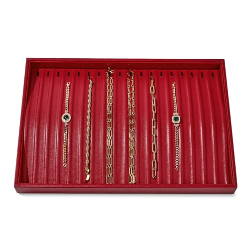 18 Slots PU Leather Jewelry Tray Necklace Display Tray Jewelry Organizer Drawer Necklace Bracelet Holder Organizer Tray Stackable Display Storage (Red) - color: Red, size: 18 Slot