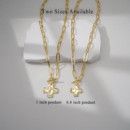 Bheop Chunky Cross Necklace for Women Trendy 14K Gold Silver Layered Statement Cross Pendant Charm Necklace Waterproof Paperclip Herringbone Snake Choker Chain Christian Jewelry Set Gift Non Tarnish - style: GD-Toggle Necklace（1 inch Pendant)