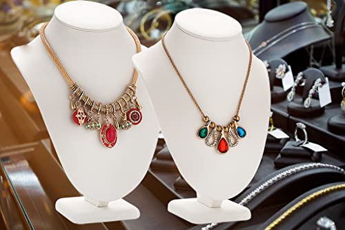 Polmart Modern Necklace Display Bust (White Leatherette, 10 ¼”H) - color: White Leatherette, size: 10.25”H