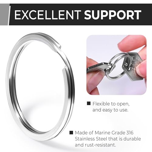 CREST Surgical and Marine Grade Stainless Steel Split Ring for Keychains SS316L Key Rings for Car Keys - color: 100-pack