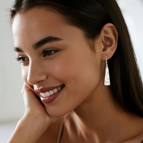 ALEXCRAFT 925 Sterling Silver Dangle Earrings for Women, 14K Gold Plated French Leverback Earrings, Hypoallergenic Lightweight Statement Hammer Square Bar Long Drop Earing for Women Trendy Jewelry - color: SilverA