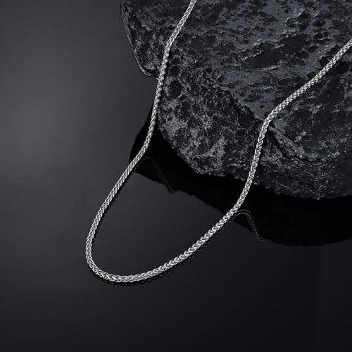 Fiusem Black Wheat Chains for Men and Women, 2/2.5/3/4/5mm Stainless Steel Necklace Chain, Mens Necklace Jewelry Gift 16-28 Inch - size: 16 Inches, style: Silver 2.1MM