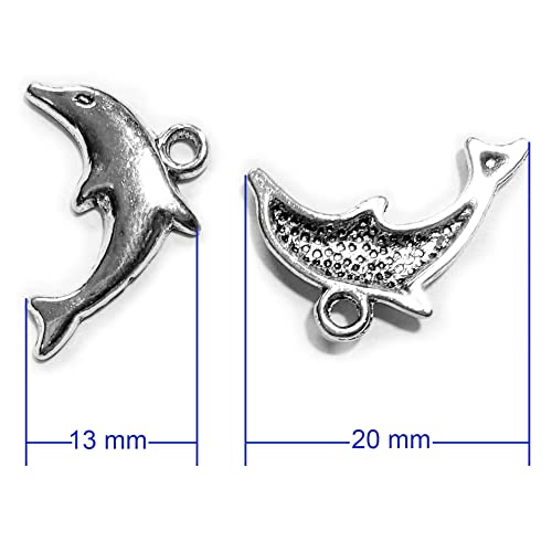 Heather's cf Silver Sea Charms – Antique Pendants, Non-Tarnish, Lead-Free & Nickel-Free, Bulk Ocean Animal Charms for DIY Jewelry, Bracelets, Necklaces, Earrings, Beach Craft Supplies (Sea Animals) - color: Dolphin-80pcs