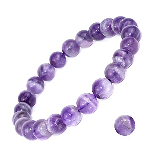 8mm Natural Gemstone Stretch Bracelet, Handmade Unisex Crystal Bracelets for Meditation, Yoga, Spiritual Healing & Positive Energy - color: Dog Teeth Amethyst