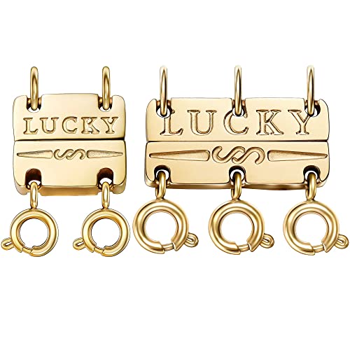Dailyacc Lucky Necklace Layering Clasp 18K Gold and Silver Strong Multiple Necklace Clasps For Layered Separator - color: Double + Triple - Gold