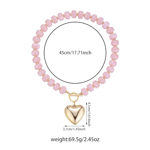 GZQ Chunky Gold Heart Necklace for Women, Resin Beaded Chain with Puff Heart Adjustable Clasp, Perfect for Daily Wear Party Date Streetwear Outfits Fashion Jewelry Gift - color: Pink