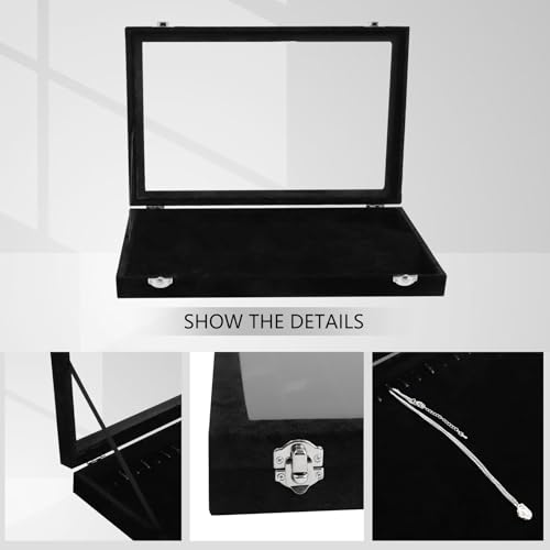 Wudygirl Jewelry Organizer Necklace Organizer Box 20 Hooks Necklaces Holder Display Case Black Velvet Jewelry Organizer with Clear Lid(Black Necklace Tray) - style: Necklace Tray
