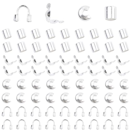 1400 Pieces Brass Tube Crimp Beads Wire Guardians Crimp Bead Knot Covers Bead Tips Knot Covers for DIY Bracelets Necklaces Jewelry Making Crafts Supplies (Silver) - color: Silver
