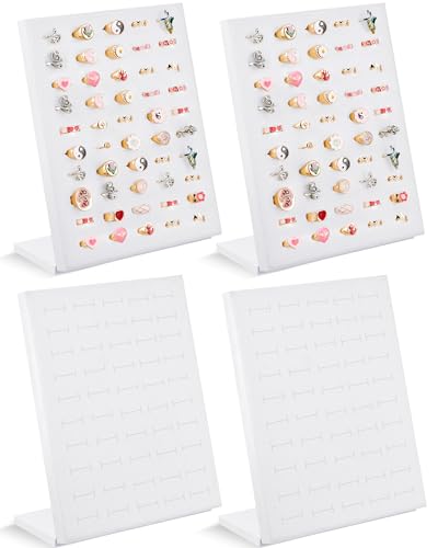 Henoyso 4 Pcs Velvet Ring Display 50 Slots L-Shaped Ring Display Stand Tray Holder for Selling Earring Jewelry - color: White