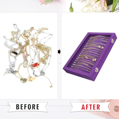Siveit Necklace Organizer Box Premium 20 Hooks Velvet Necklace Display Jewelry Tray with Transparent Lid Jewelry Necklace Display Box for Necklace Pendants Suitable for Women and Girls (Purple) - color: Purple