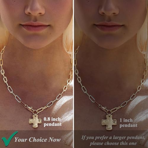 Bheop Chunky Cross Necklace for Women Trendy 14K Gold Silver Layered Statement Cross Pendant Charm Necklace Waterproof Paperclip Herringbone Snake Choker Chain Christian Jewelry Set Gift Non Tarnish - style: GD-Cross Necklace(0.8 inch Pendant)