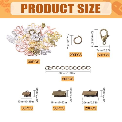 Tanstic 430Pcs Bronze Ribbon Ends Fastener Clasps Kit, Bookmark Pinch Crimp Ends with Open Jump Rings, Lobster Claw Clasps, Chain Extenders and Pendant Charms for DIY Crafts - color: Bronze Ribbon Ends