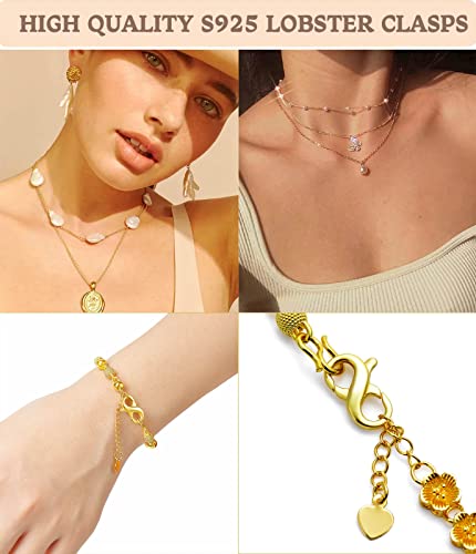 Dailyacc S925 Double Opening Lobster Clasp Sterling Silver and Gold Necklace Bracelet Extender Clasps and Closures for DIY Jewelry - color: Gold 2PCS, size: 21mm × 11mm