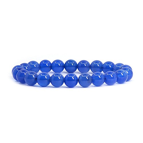Justinstones 8mm Round Beads Stretch Bracelet 7 Inch Unisex - color: Blue Agate