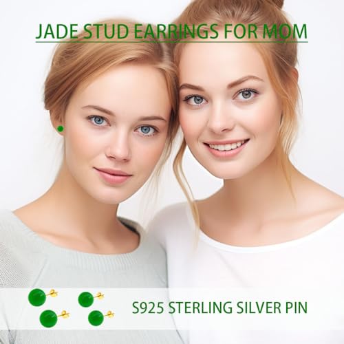 Jade Green Stud Earrings, Natural Round Beaded Agate Emerald Garnet Obsidian Gemstone Ear Studs Ball Jade Jewelry Gift, Green 8mm - color: green-8mm