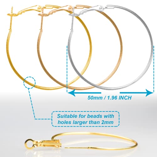 Hoop Earring Findings Stainless Steel Earrings Beading Round Earrings Hypoallergenic Hoop Earrings Open Beading Hoop for Jewelry Making DIY Crafts Art Creation (50mm) - color: 50mm