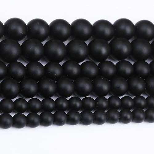 Frosted Black Glass Stone Beads for Jewelry Making Gemstone Round Crystal Bracelet Necklace 1 Strand 15.5inch 50PCS 8MM - color: Frosted Black Glass, size: 8MM