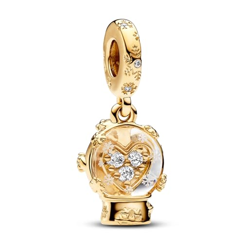 S925 Bead Dangle Charms for Bracelets Necklaces, Compatible with Pandora - style: Crystal Ball Charms 14K Gold Plated