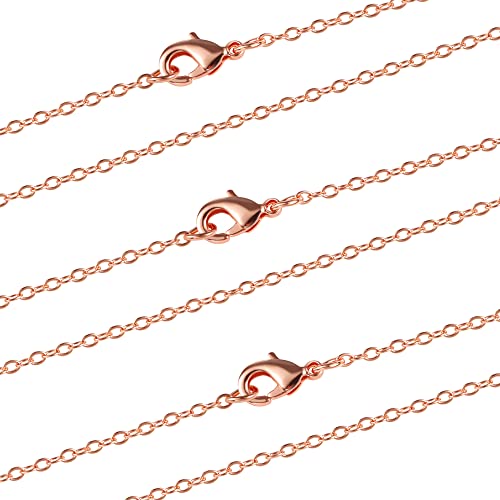 ALEXCRAFT Wholesale 12PCS Rose Gold Plated Solid Brass Chain Finished Flat Cable Chains Bulk for Jewelry Making (26"(2.0MM) - color: Rose Gold, size: 26 inch-0.079 inch