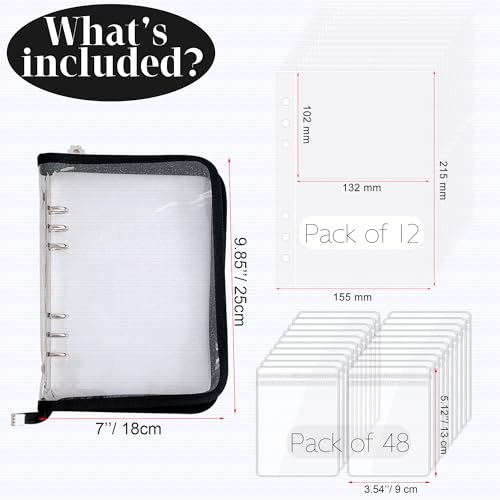 Bracelet Holder Travel Jewelry Organizer Case Transparent Jewelry Storage Book for Earring Necklace Ring with Small Clear Zippered Pouch - color: Black,48 PCS Large Bags