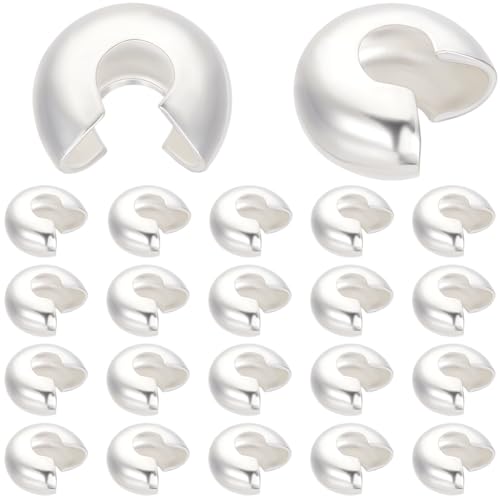 Beebeecraft 1 Box 100Pcs Silver Crimp Beads Covers 925 Sterling Silver Plated Open Half Round Crimping Knot Cover Small Spacer Beads for Jewelry Making Assortments DIY Crafts Bracelets - color: Silver, size: 5mm