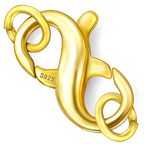 Dailyacc S925 Double Opening Lobster Clasp Sterling Silver and Gold Necklace Bracelet Extender Clasps and Closures for DIY Jewelry - color: Gold, size: 15.5mm × 7.5mm