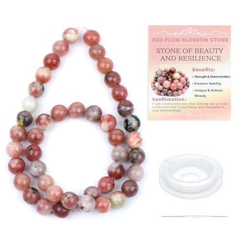 Natural Stone Beads Round Genuine Real Stone Beading Strand Loose Gemstones DIY Smooth Bead for Bracelet Necklace Earrings Jewelry Making (Red Plum Blossom Stone, 8mm 45 Pieces) - color: Red Plum Blossom Stone, size: 8mm 45pcs