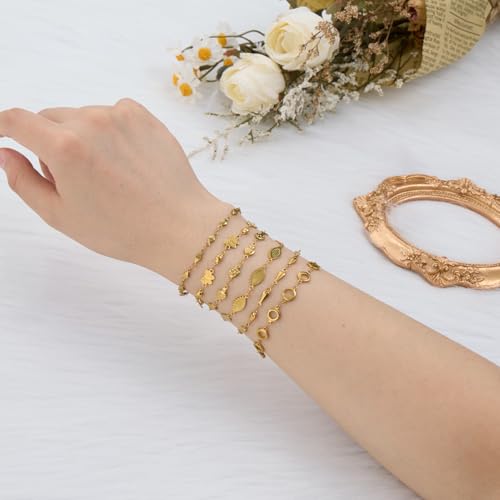 KYUNHOO 13 Feet Stainless Steel Chains Bulk on Spool Gold Plated Chain for Jewelry Making with Lobster Clasps and Jump Rings for Necklace Jewelry Crafts DIY - color: Mushroom Gold