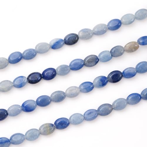 6×8mm Natural Blue Aventurine Gemstone Loose Beads Flat Oval Healing Crystal Loose Stone Beads for Jewelry Necklace Bracelet Earring Craft - color: Blue Aventurine