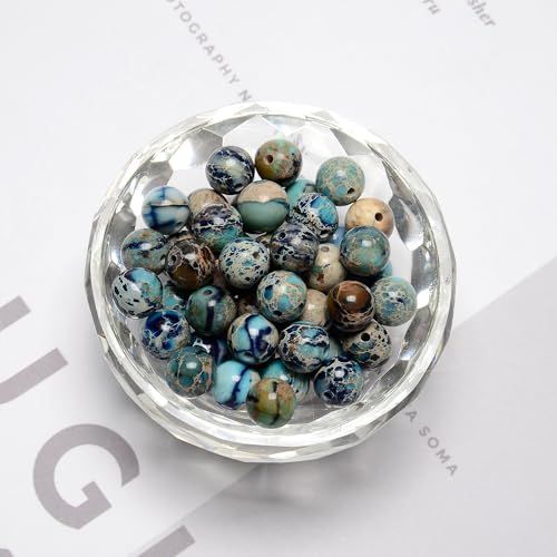 124Pcs (2pcs/Set) 6mm Dark Sky Blue Sea Sediment Jasper Smooth Round Beads Natural Stone Beads AAA Grade Premium Round Gemstone Genuine Real Stone Loose for DIY Bracelet Jewelry String Making