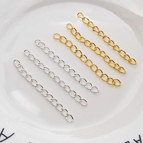 100pcs 50mm x 4mm Extender Chains Tail Chain Removable Extension Chain for DIY Jewelry Making Necklace Bracelet Anklet Key Chain(Gold & Silver)