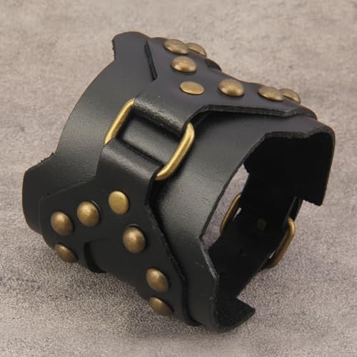 GelConnie Leather Cuff Bracelet Punk Braided Bracelets Rock Leather Wristbands Faux Mens Leather Bracelet Gothic Viking Bangle Adjustable Wrap Bracelet for Women,Men - color: Leather Wide Band Bracelet
