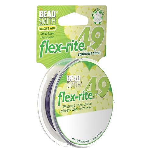 The Beadsmith Flex-Rite Beading Wire - 49-Strand Nylon-Coated Stainless-Steel Wire, 0.014" (0.35 mm) Dia, Purple, 30 ft Spool, Durable Necklace & Bracelet String, for Jewelry Making Supplies - color: Purple, size: .014” Dia - 30 ft