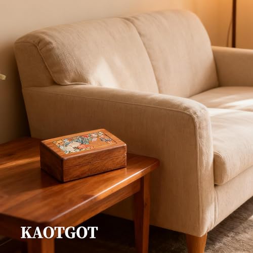 Travel Jewelry Case Small Wood Jewelry Organizer Jewelry Box for Women (Nut-Brown Print G) - color: Nut-Brown Print G