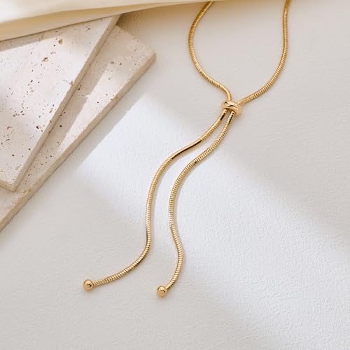Gold Silver Necklace for Women Y Chain Adjustable Gold Long Necklaces Fashion Dainty Jewelry - color: gold A