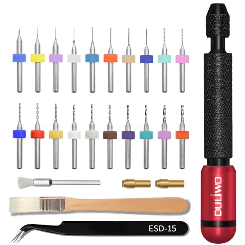 Dual-Bearing Pin Vise Hand Drill Set, 26 Pcs (0.1mm-2.0mm) with Tweezers & Cleaning Brush - Professional Micro Drill Bit Set for Jewelry, Resin, Clay, PCB, Mini Models, Plastic, Crafts(Red) - color: Red
