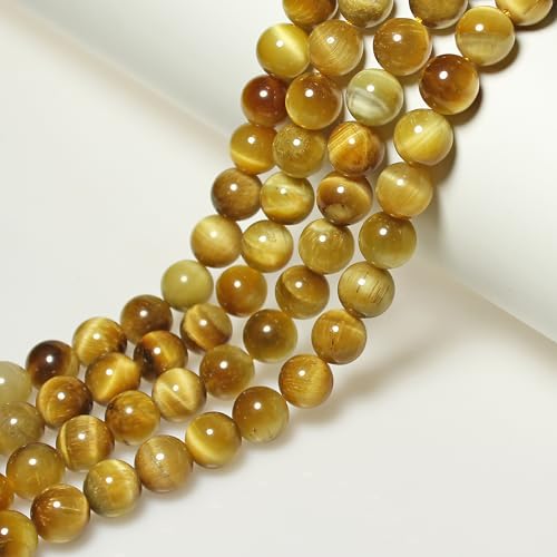 MJDCB Natural Stone Beads 8mm 43pcs Round Golden Tiger's Eye Loose Gemstone Bead Charms for Jewelry Making Bracelet Necklace Earring Pendant - color: Golden Tiger's Eye, size: 8mm