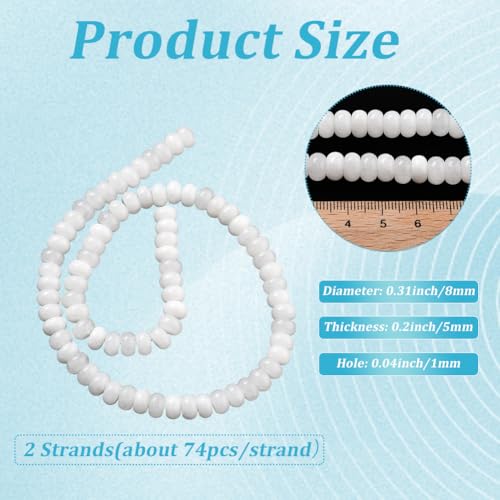 1 Box 148PCS 5x8MM Natural White Jade Beads with Hole Abacus Stone Crystal Energy Power Disk Rondelle Gemstone Flat Loose Spacer Bead for Jewelry Making Bracelet Adult DIY Crafts Supplies - color: White, size: 148pcs